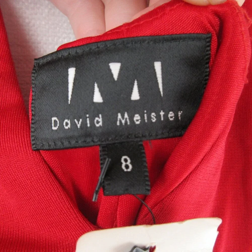 David Meister Backless Red Halter Dress Size 8 Stretch Jersey Maxi - Picture 2 of 13